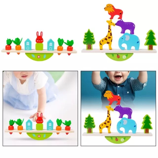 Wooden Zoo Animal Stacking Toys Board Game Early Learning Balance Toy for