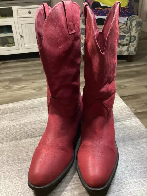 RAMPAGE WALDEN WOMENS Red 12 High Boots Size 10M Fabric Faux Leather Walden 34.00 PicClick