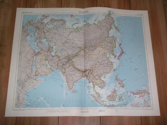 1959 Vintage Map Of Asia China India Russia Indonesia Japan Iran Afghanistan