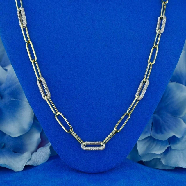 4Ct Simulated Paper Clip Chain 14K Yellow & White Gold Finish Oval Link Necklace