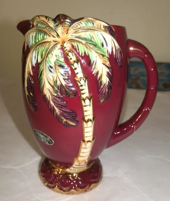 Vintage Beswick Palm Tree Cocktail Jug 18cm tall Burgundy and Gold Detail