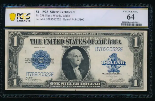 AC Fr 238 1923 $1 Silver Certificate PCGS 64 Uncirculated!