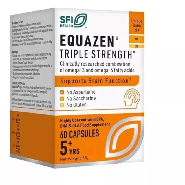 EQUAZEN EYE Q Triple Strength Omega 3 & 6 - Supports Brain Function, 60 ...