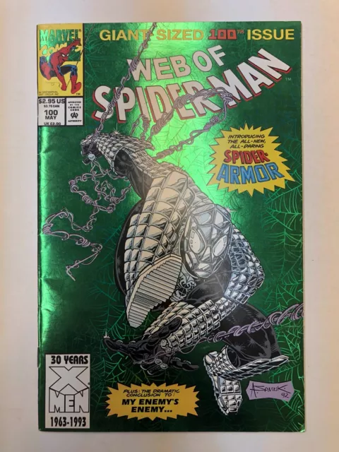 Web of Spider-man #100 NM KEY 1st App. Spider-Armor Foil Cover 1992 Marvel Comic