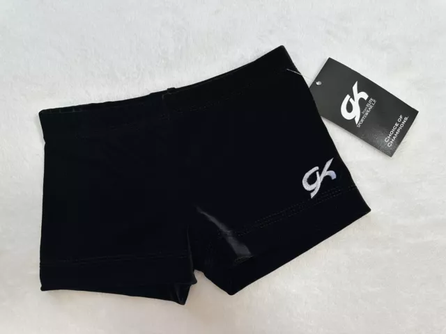 New GK Elite SHORTS Leotard BLACK Velvet Velour Gymnastics MINI Bar CHEER Sz CL