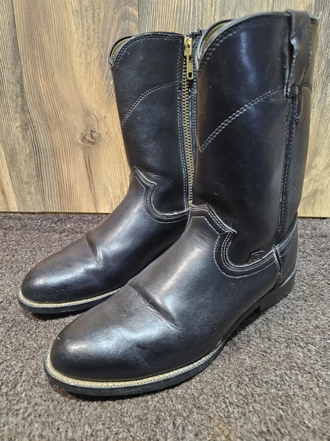 JUSTIN BASICS JB3000 Black Roper Boots Size 9.5 D With Heavy Duty Side ...