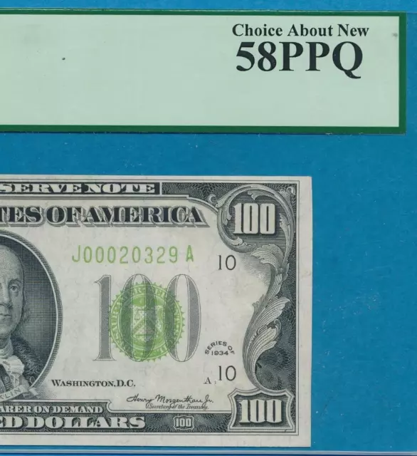 $100.1934 Kansas City District Lime Green Seal Federal Reserve Note Pcgs Au58Ppq