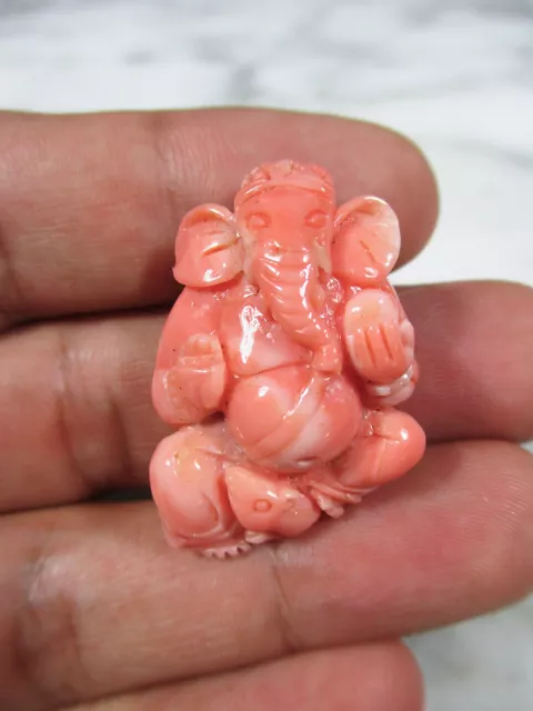 LG VTG CHINESE CARVED NATURAL SALMON PINK CORAL GANESH STATUE 10.8g 54 CARATS!