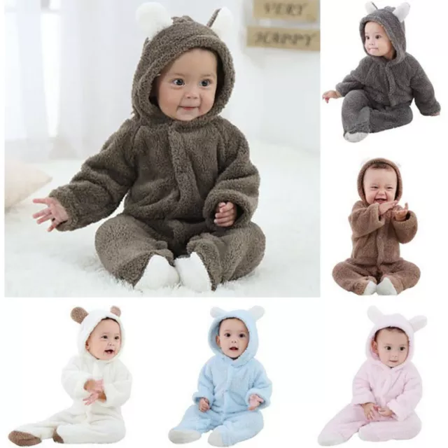 Newborn Baby Boy Girl Kids  Hooded Romper Jumpsuit Cute Bodysuit Clothes Outfits