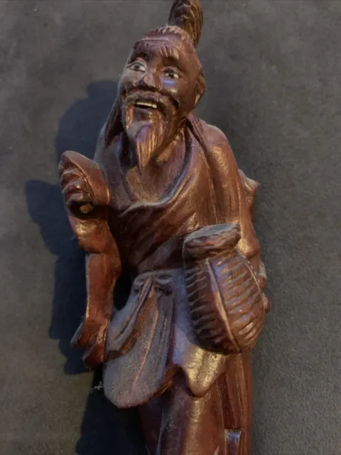 7inch Rare Find Chinese Antique Boxwood Hand Carving of a Traditional Fisherman