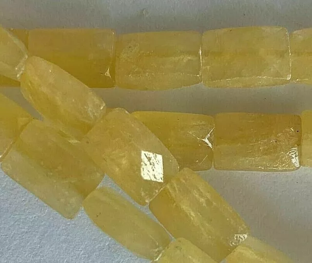 1 Strand Genuine Faceted Rectangle Yellow Jade Beads - 9x7mm  Great for Earrings