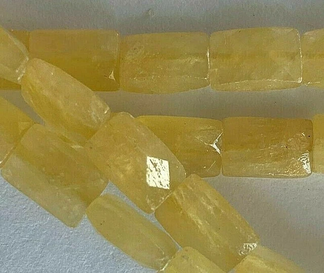 1 Strand Genuine Faceted Rectangle Yellow Jade Beads - 9x7mm  Great for Earrings