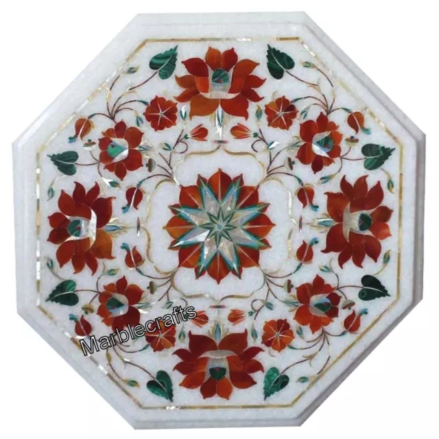 White Marble Bed Side Table Top Carnelian Stone Inlay Work Coffee Table for Home