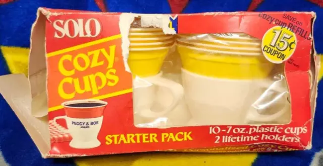 Vintage Solo Cozy Cups Large Lot 8 Holders Mugs Partial Box Cups 7oz Blue  Gold 