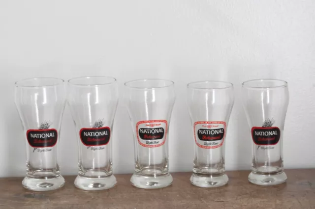 5 Vintage National Bohemian Natty Boh Light Beer Advertising Pilsner Glasses NOS