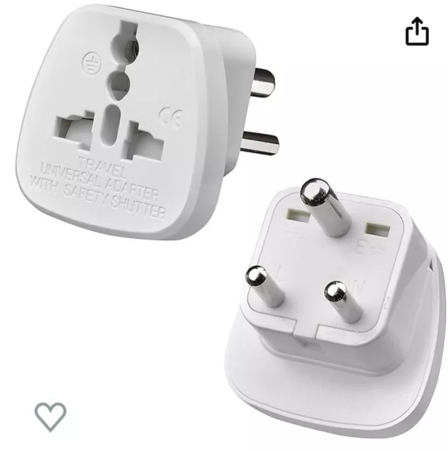 2 X UK to India Travel Adapter 3 Pin Prong Plugs for Visitor from UK Europe