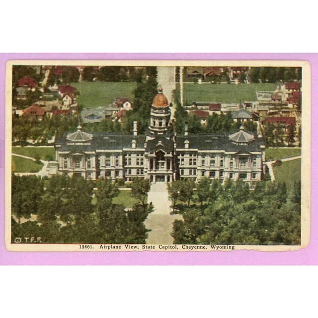 Postcard WY Airplane View State Capital Cheyenne Wyoming