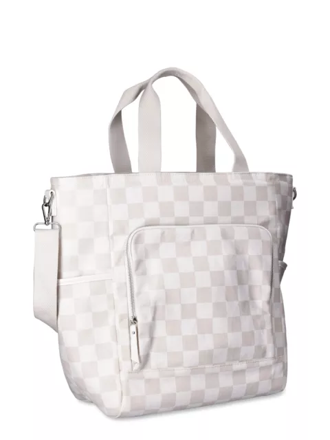 Women's Beach Cooler Tote Canvas Bag Checker Beige Multifunctional Shoulder Bag