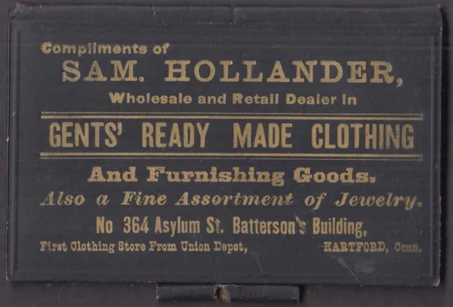 Sam Hollander Gents Ready Made Clothing calling card holder Hartford CT ca 1900