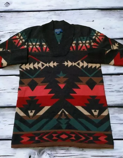 Vintage Pendleton Womens Sz Small 98% Merino Wool Sweater 2% Nylon Aztec Western