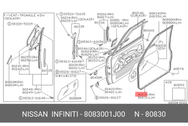 80830 NISSAN GENUINE OEM WEATHERSTRIP-FRONT DOOR,RH Y60 PATROL(GR) 80830 ...