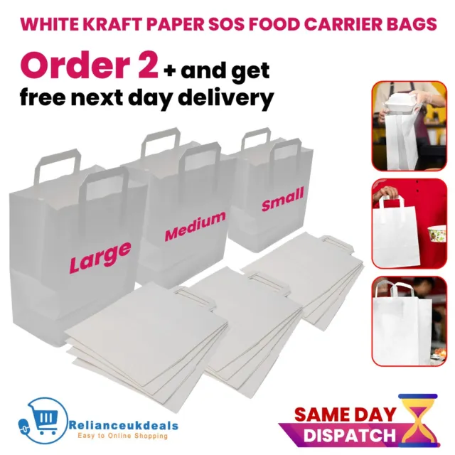 White Paper Bags with Handles Takeaway Food Gift Grocery Shopping Kraft Bag Bulk