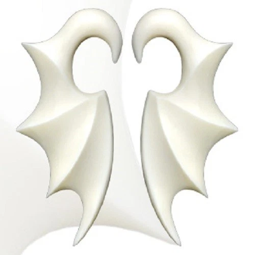 One Pair of Hand Carved Organic Water Buffalo Bone "Bat Wing" Polished Taper