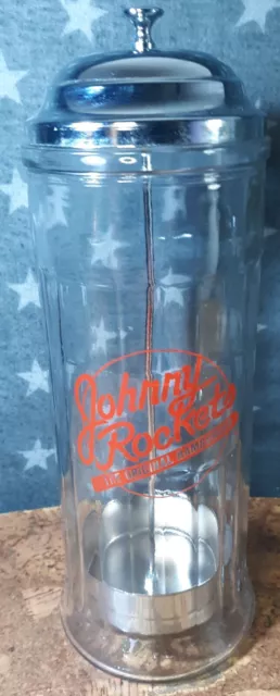 Vintage Johnny Rockets Glass STRAW Holder 18 inch x 4 inch EXCELLENT condition