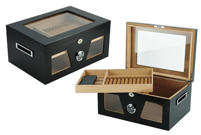 Quality 120+ CT Count Cigar Humidor Humidifier Wooden Case Box Hygrometer fiv