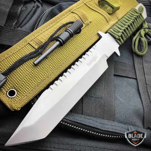 11" Military Hunting Tactical FIXED BLADE Survival Knife Bowie + Firestarter SET