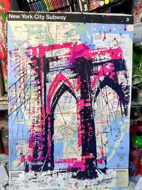 Brooklyn Bridge Made On Original New York Subway Map. Hand Made Artonmap