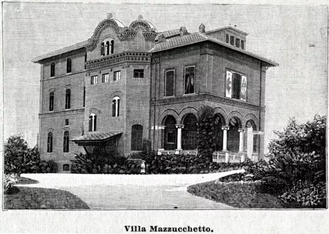 Valenza Po: Villa Mazzucchetti. Stampa antica di 120 anni + passepartout. 1901