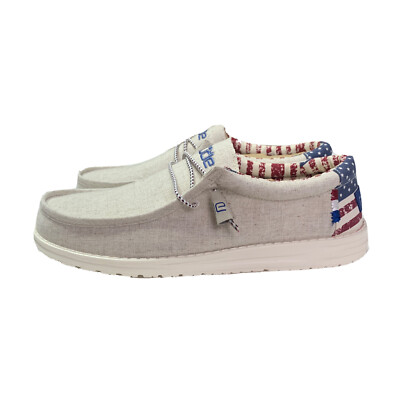 HEY DUDE WALLY Off White Patriotic Size 11 Flag Dudes New NWT $79.99