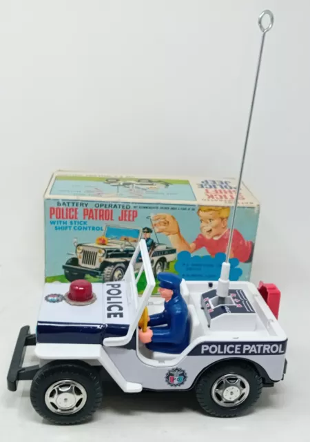 Vintage TN Nomura Japan Polizeipatrouille Jeep mit Stick Schichtsteuerung verpackt 2