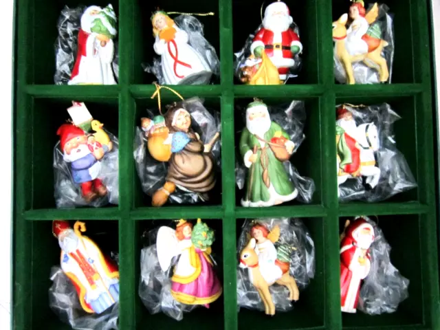 Ornaments Santa Faces of Christmas Around the World Set of 12 1988 Franklin Mint