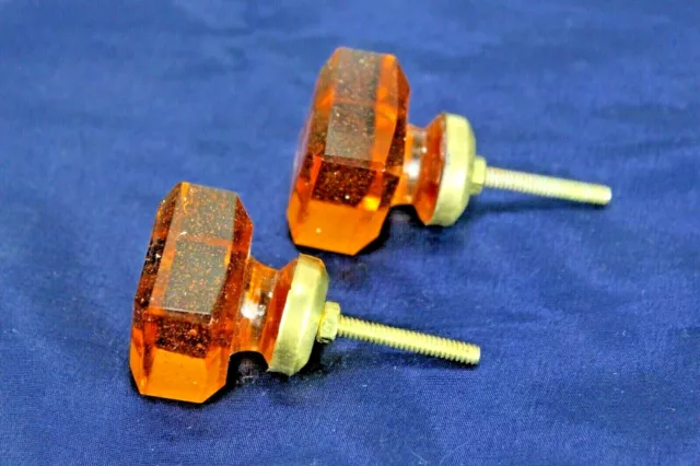 Glass Door Knobs Vintage Style Brass Victorian Orange Crystal Set Knob Pair
