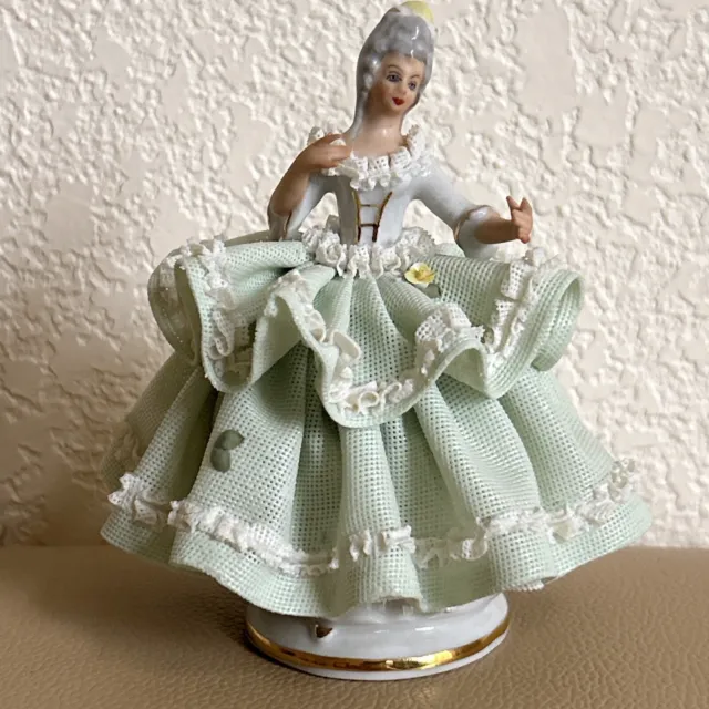 Vintage Dresden Lace German Porcelain Dancing Lady Figurine w/Crown Mark "N"