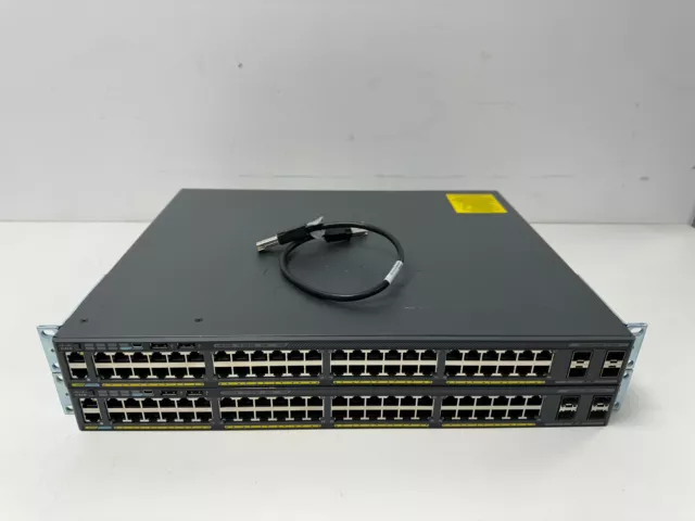 2 x CISCO WS-C2960X-48FPS-L + C2960X-STACK + CAB-STK-E-0.5M. 90 DAY WARRANTY.