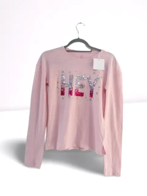 John Lewis Girl's Sequin HEY Long Sleeved T-Shirt Pink Age 12