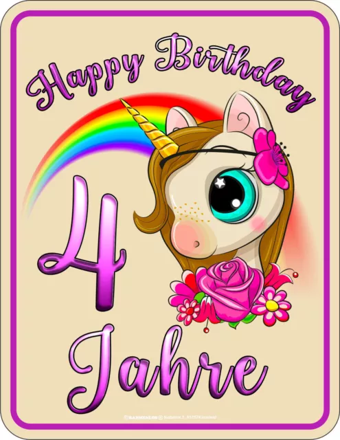 GEBURTSTAG SPRÜCHE SCHILD Happy Birthday 4 Jahre lustige Kinder