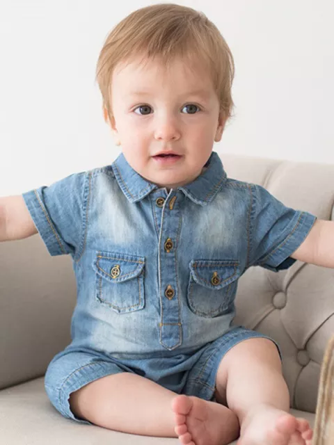 Body Neonato Pagliaccetto bambino bambina denim jeans tuta tutina blu  B010