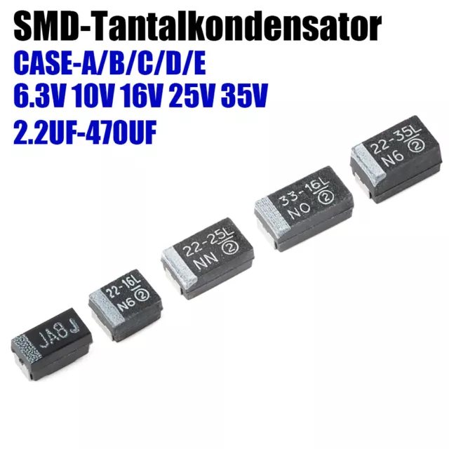 6,3V 10V 16V 25V 35V 2,2 UF-470 UF CASE-A/B/C/D/E Typ SMD-Chip-Tantalkondensator