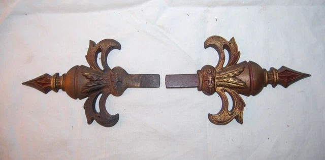 Antique Pair  JUDD  Ornate Fluer  De Lis Iron Curtain Ends