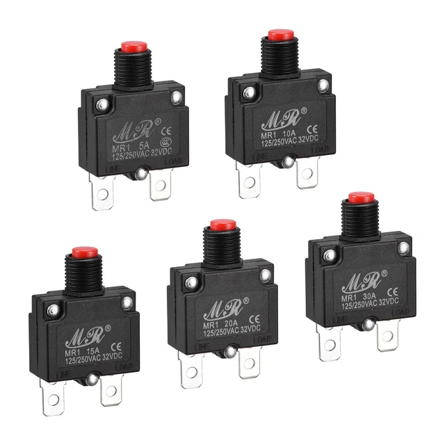 Circuito Sovraccarico Protettore 5A/10A/15A/20A/30A AC125/250V DC32V Pulsante