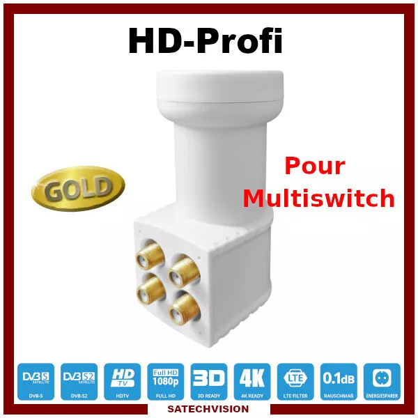 LNB Quattro pour Multiswitch HD-Profi 0,1 dB Gain 60 dB Full HD 3D Ultra HD 4K