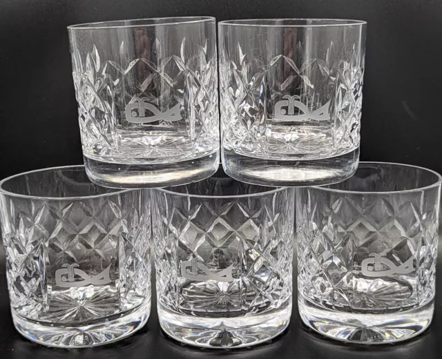 5 Stylish Discontinued Pattern Royal Doulton Whiskey Glasses Etched Whale Logo