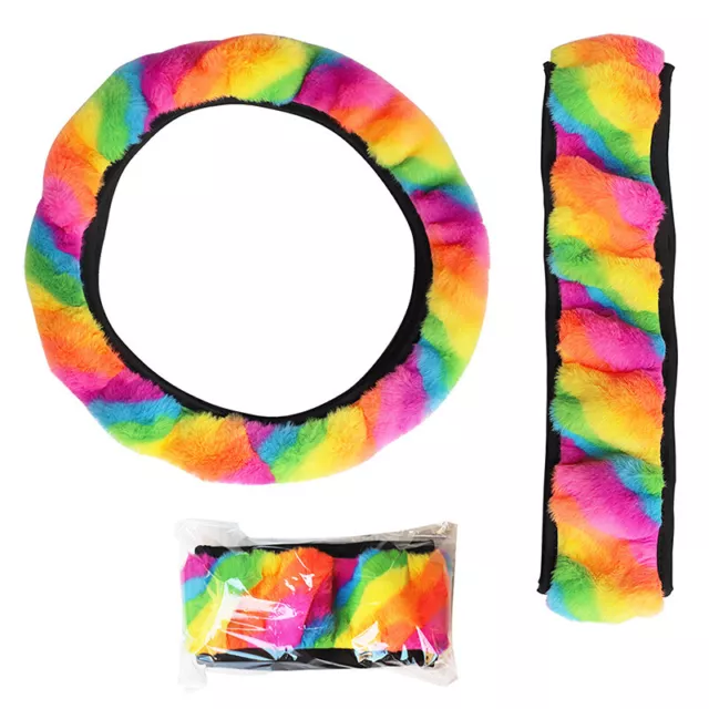 Soft Plush 15" Rainbow Auto Protective Steering Wheel Cover Car Interior Decor