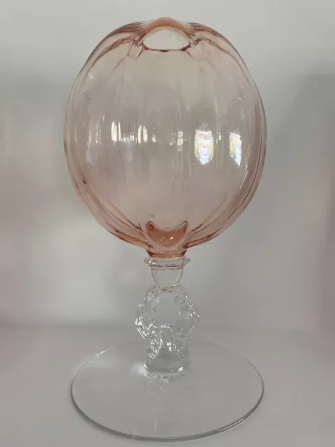 Very RARE Vintage Cambridge Keyhole Pastel Pink Depression Glass Ivy Ball Vase