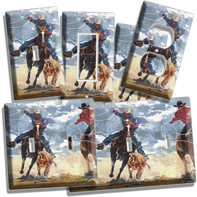 Western Cowboys Riding Horses Roping Calf Light Switch Outlet Cover Wall Plate