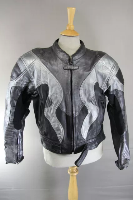 Riossi Black & Silver Cowhide Leather Biker Jacket With Removable Protectors 44"